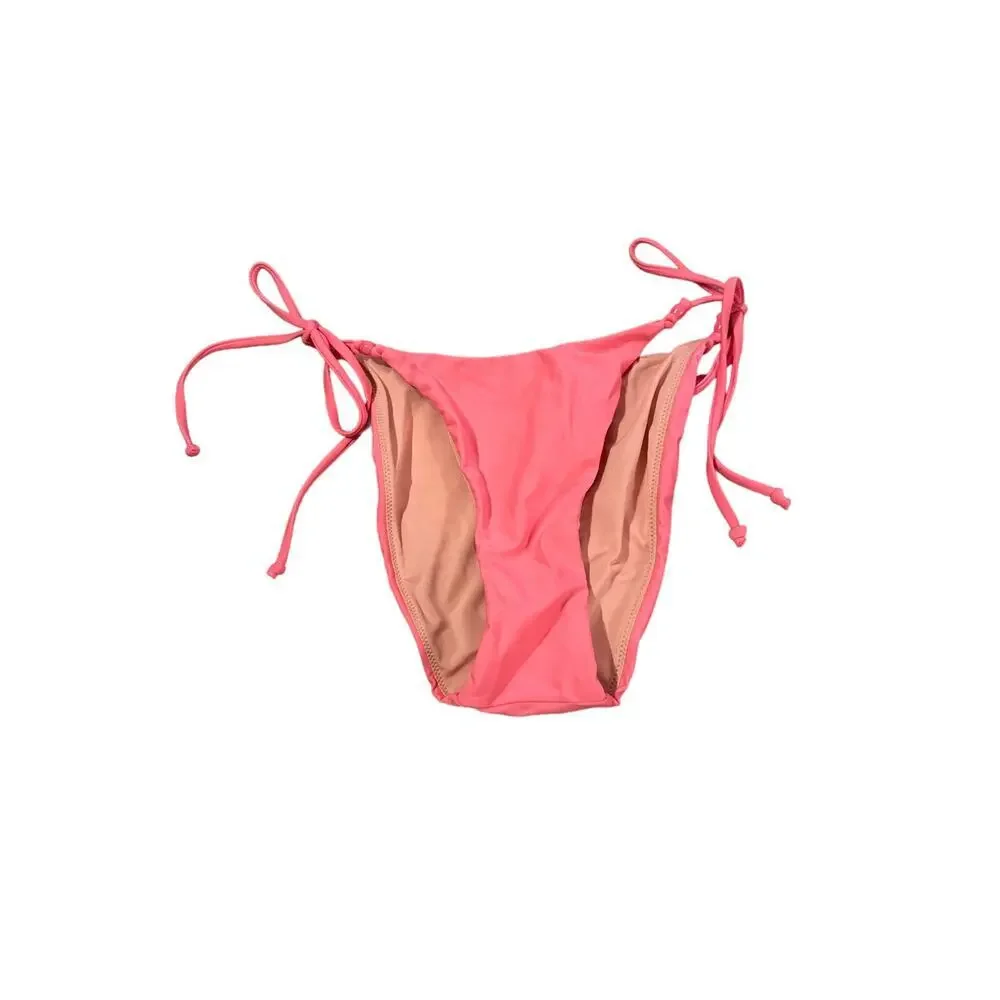 J. Crew Curved-Waist Cheeky String Bikini Bottom W/ Beads in Pink Sz‎ S NEW